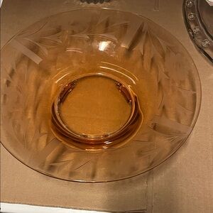 Amber Floral Etched Glass Bowl